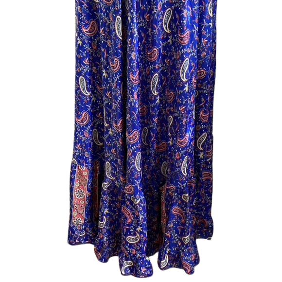 Vintage Silk Maxi Dress Vibrant Blue Red Paisley  Boho Festival 90s Y2K Romantic - Picture 7 of 8